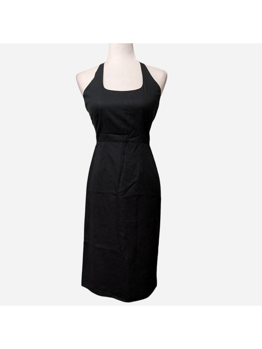 Vintage 1990s Banana Republic Backless Black Cotton Halter Dress XS